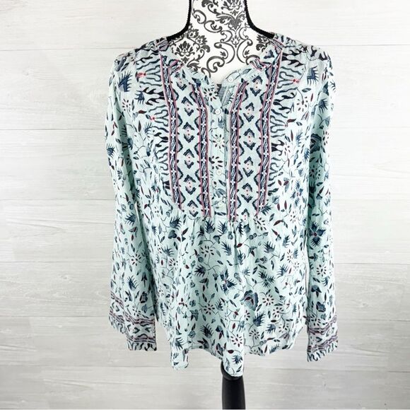 Xirena Floral Geometric Pattern Cotton Popover Cotton Top - Picture 1 of 7